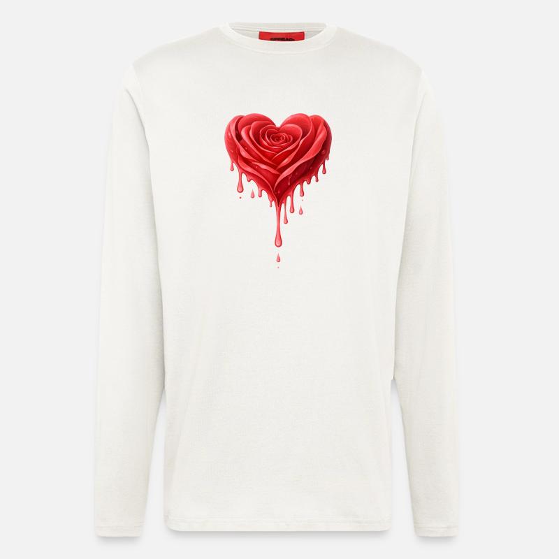 Rote Rose in Herzform Illustration - Langarmshirt - made by SPREAD - OFF WHITE