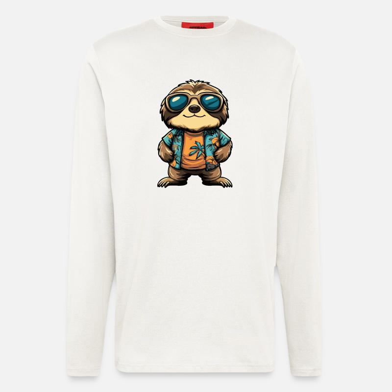 Faultier Comic Urlaub - Langarmshirt - made by SPREAD  - OFF WHITE