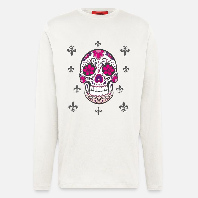 Sugar Skull Fleur De Lis - Langarmshirt - made by SPREAD  - OFF WHITE