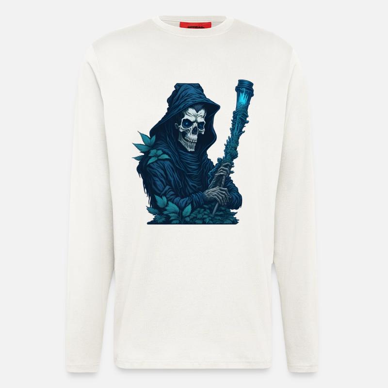 Sensenmann mit Gras Pfeife - Langarmshirt - made by SPREAD  - OFF WHITE