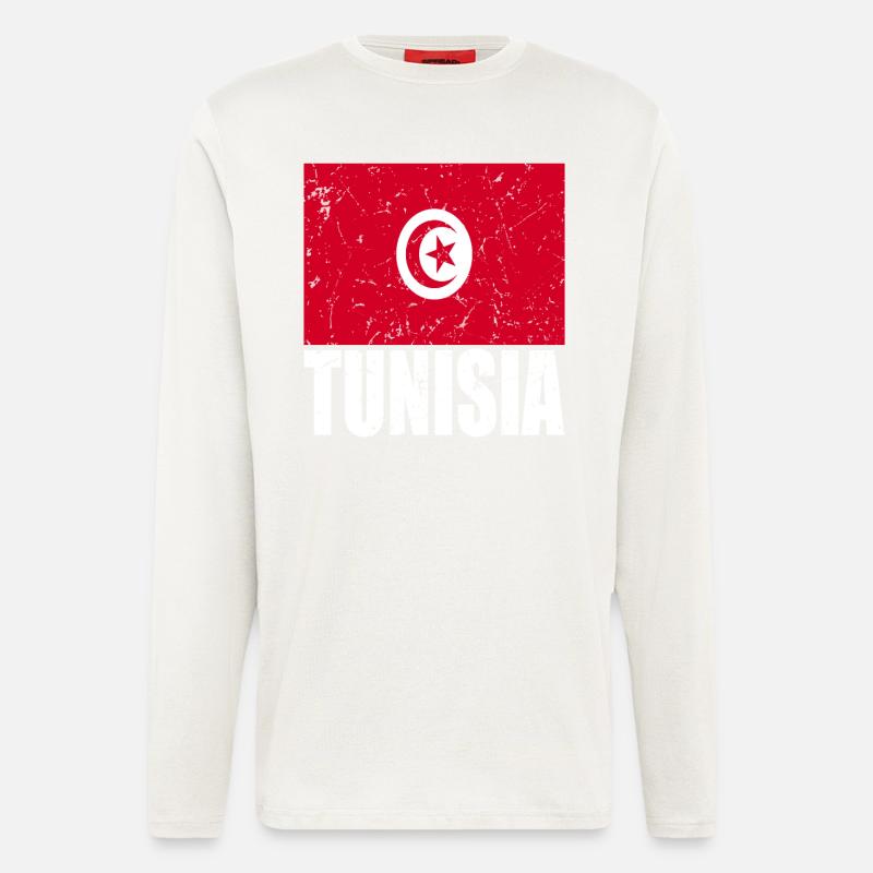 Drapeau de la Tunisie - Manches longues bio décontracté fabriqué en UE - OFF WHITE