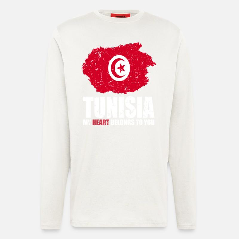 Drapeau de la Tunisie - Manches longues bio décontracté fabriqué en UE - OFF WHITE