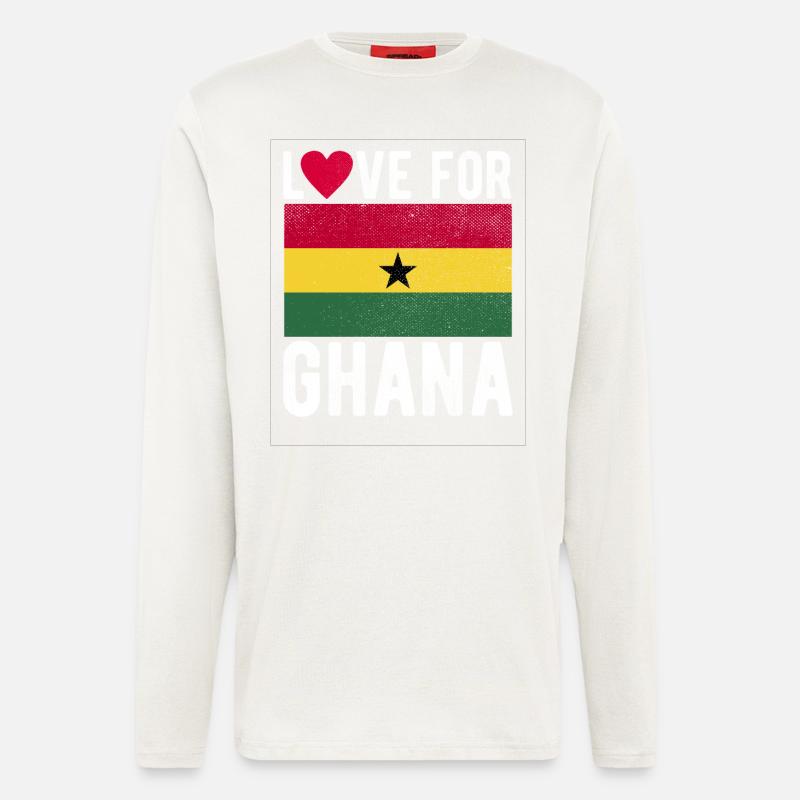 Drapeau du Ghana - Manches longues bio décontracté fabriqué en UE - OFF WHITE