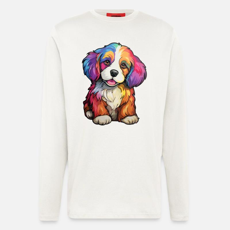 Welpe Hund Regenbogen - Langarmshirt - made by SPREAD - OFF WHITE