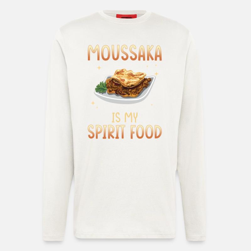 La moussaka est mon plat préféré - Manches longues bio décontracté fabriqué en UE - OFF WHITE