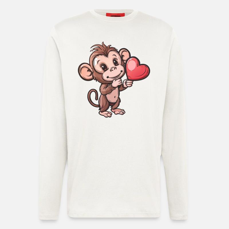 Cute Monkey Holding Heart Illustration - Longsleeve - made by SPREAD  - OFF WHITE