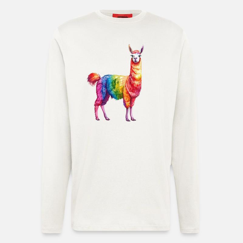 Buntes Regenbogen Lama - Langarmshirt - made by SPREAD  - OFF WHITE
