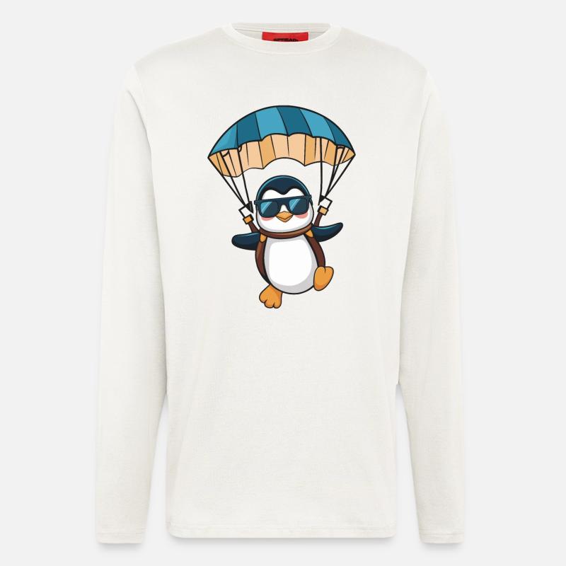 Cool penguin with parachute - Longsleeve - made by SPREAD  - OFF WHITE