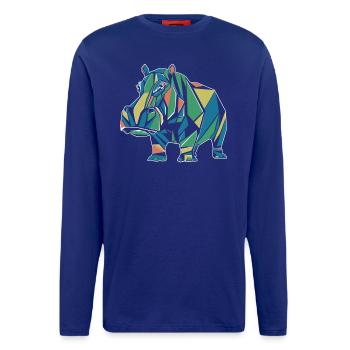 Conception géométrique colorée d’hippopotame - Manches longues bio décontracté fabriqué en UE - OFF WHITE - Devant