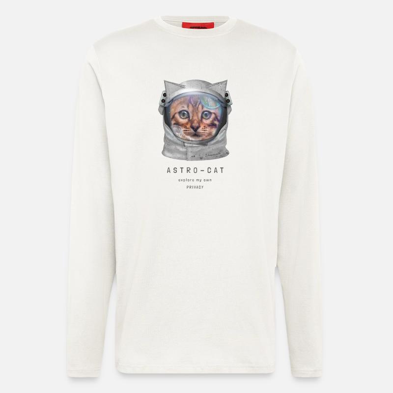 Astro chat Chat de l’espace Chat astronaute Chat dans l’espace - Manches longues bio décontracté fabriqué en UE - OFF WHITE