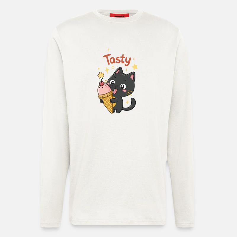 Gourmet-Katze und Eiscreme - Langarmshirt - made by SPREAD  - OFF WHITE