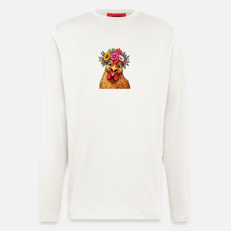 Huhn mit Blumenschmuck  - Langarmshirt - made by SPREAD  - OFF WHITE