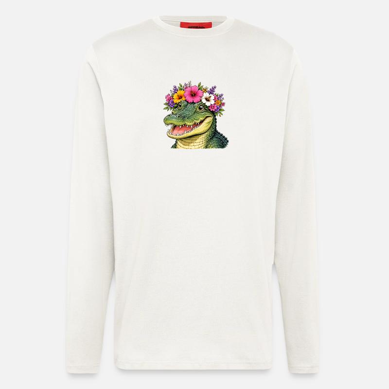 Krokodil mit Blumenschmuck  - Langarmshirt - made by SPREAD  - OFF WHITE
