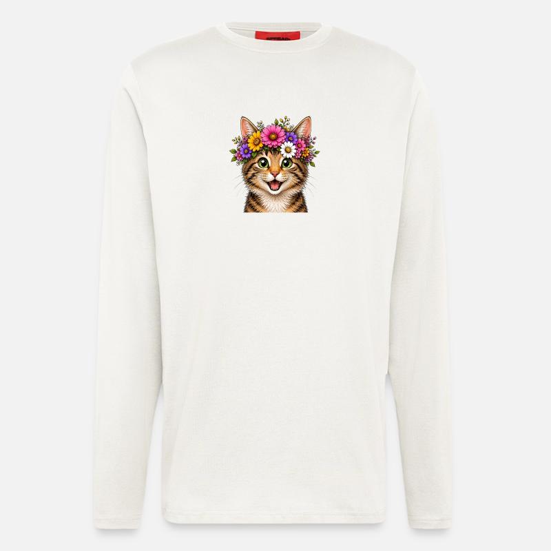 Katze mit Blumenschmuck - Langarmshirt - made by SPREAD - OFF WHITE
