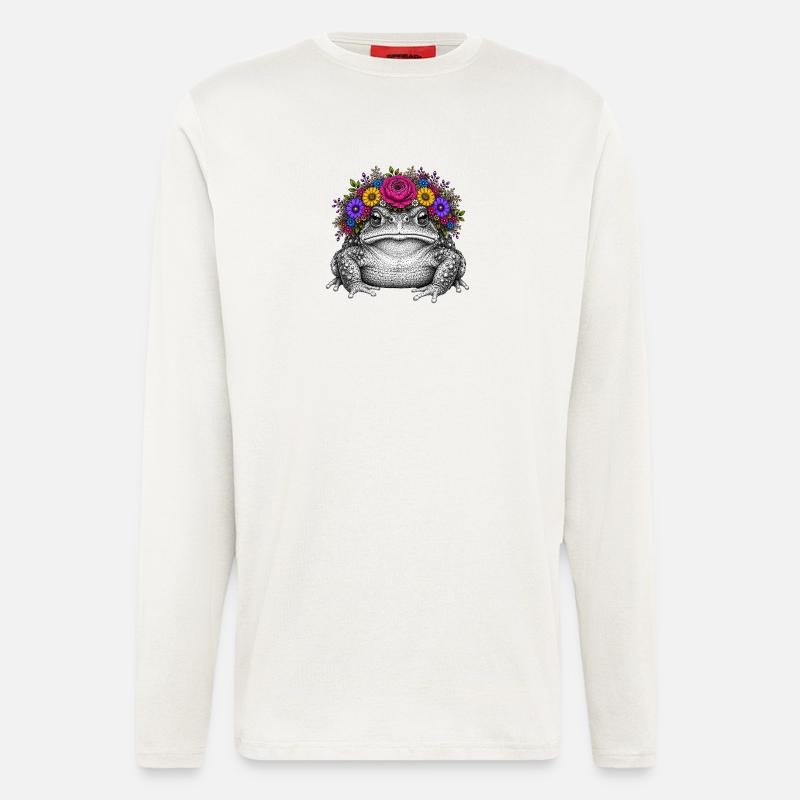 Crapaud avec couronne de fleurs - Manches longues bio décontracté fabriqué en UE - OFF WHITE