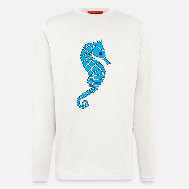 Blaues Seepferdchen - Langarmshirt - made by SPREAD  - OFF WHITE