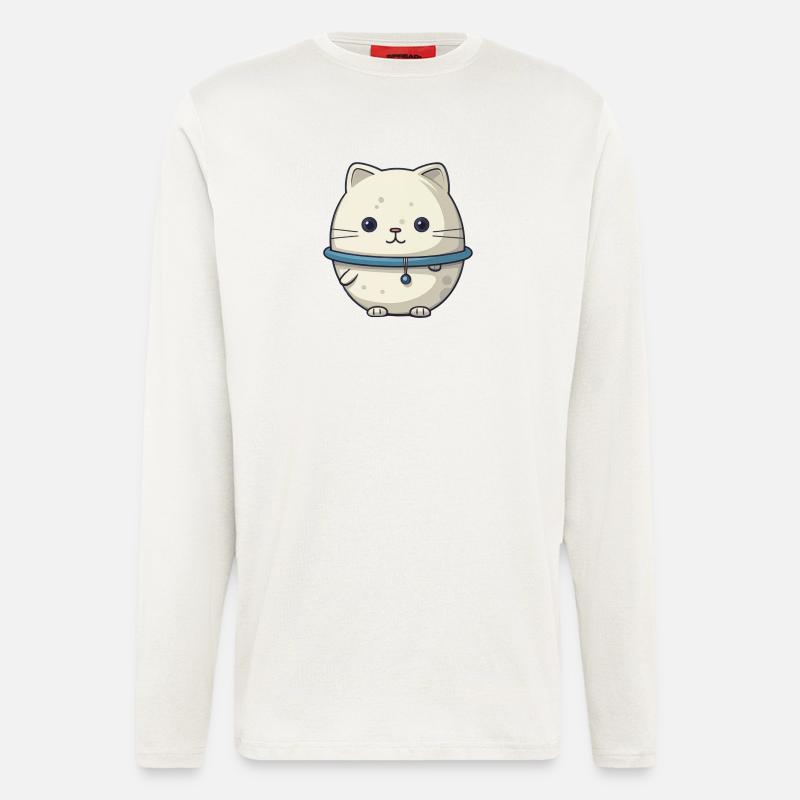 Illustration de chat de l’espace - Manches longues bio décontracté fabriqué en UE - OFF WHITE
