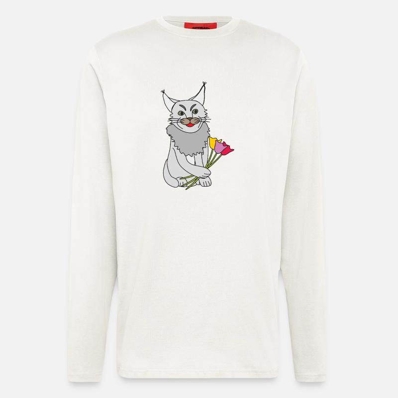 Katze mit Blumenstrauß - Langarmshirt - made by SPREAD  - OFF WHITE