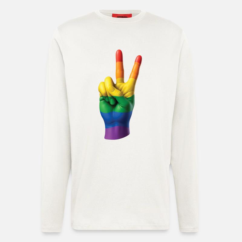 PRIDE PEACE HAND – Frieden & Liebe - Langarmshirt - made by SPREAD  - OFF WHITE