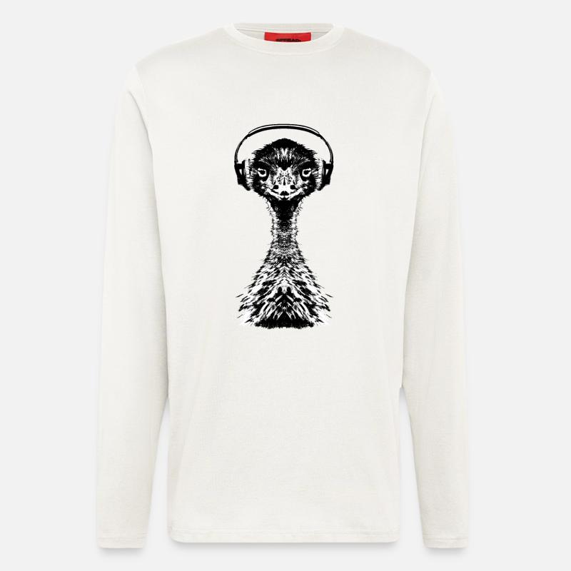 Emu mit Kopfhörer - Langarmshirt - made by SPREAD  - OFF WHITE