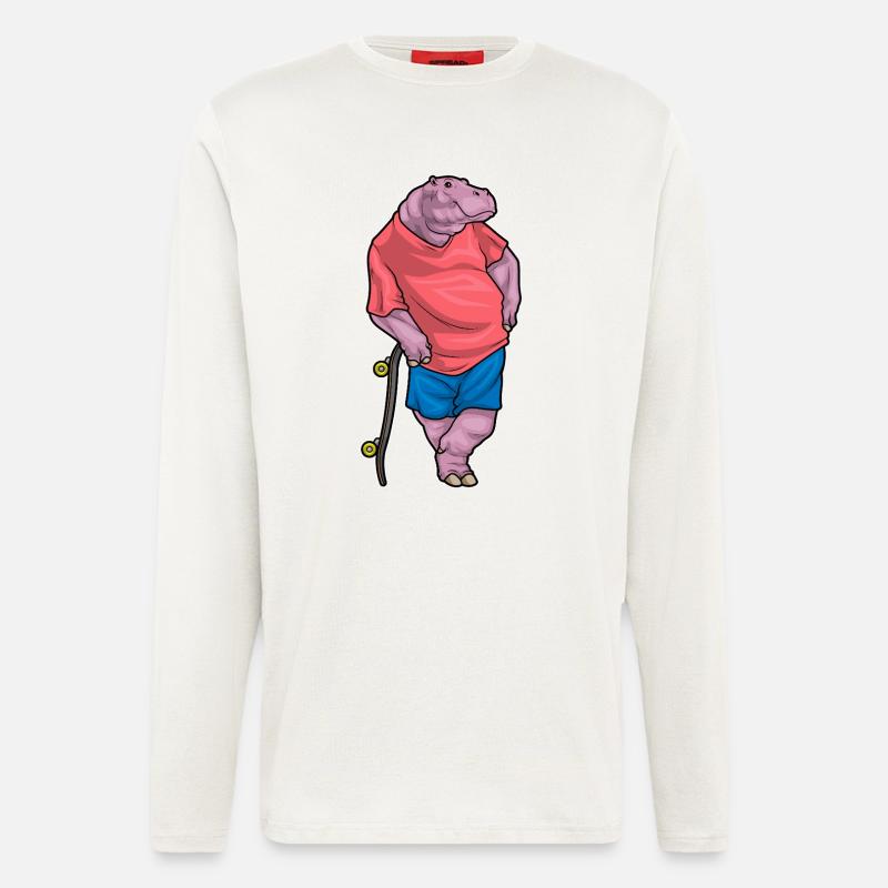Nilpferd Skater Skateboard - Langarmshirt - made by SPREAD  - OFF WHITE