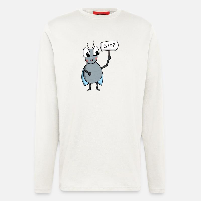 Fliege mit STOP Schild - Langarmshirt - made by SPREAD  - OFF WHITE