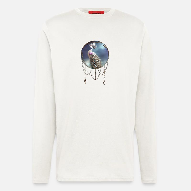 Wunderbarer eleganter Pfau - Langarmshirt - made by SPREAD  - OFF WHITE