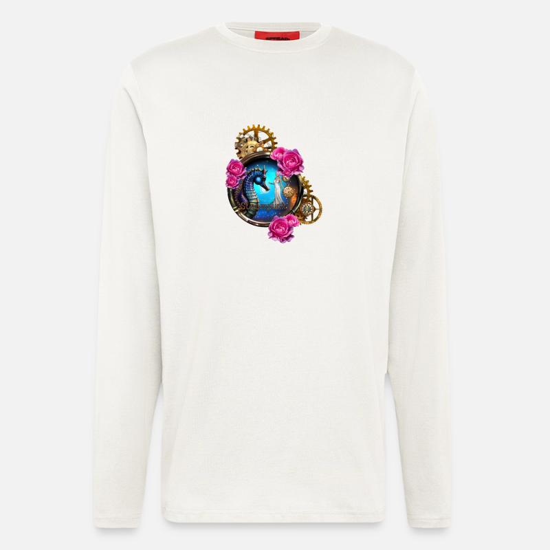 Schönes Steampunk-Design mit Seepferdchen - Langarmshirt - made by SPREAD  - OFF WHITE