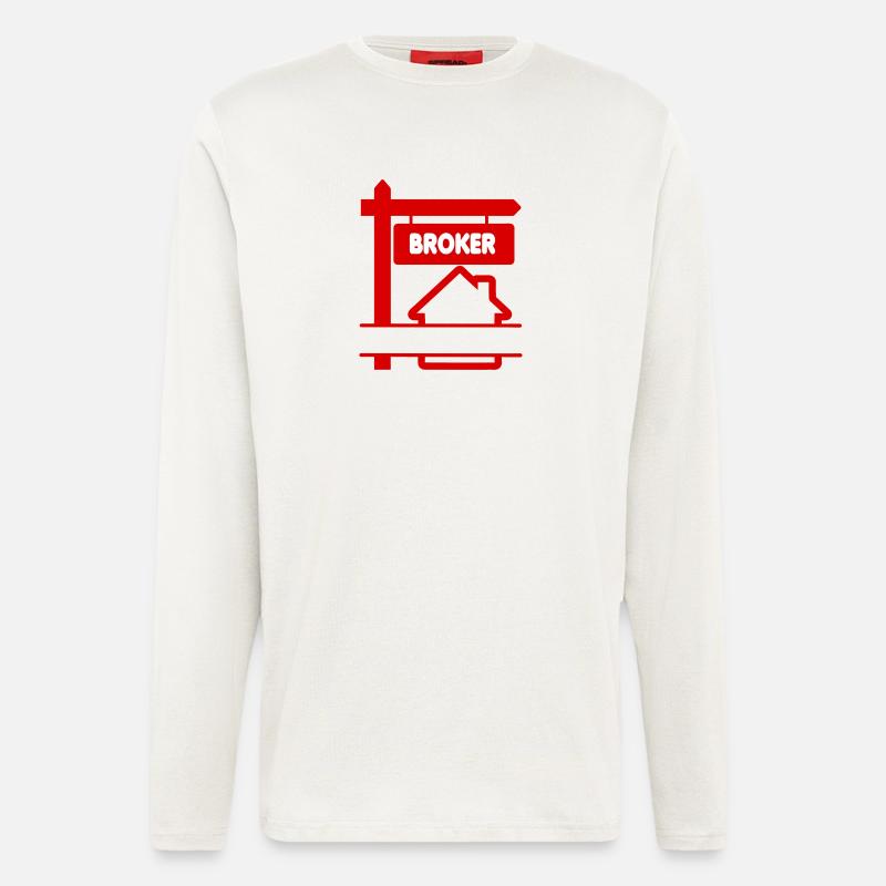 Broker-Logo rot mit Text BROKER - Langarmshirt - made by SPREAD  - OFF WHITE