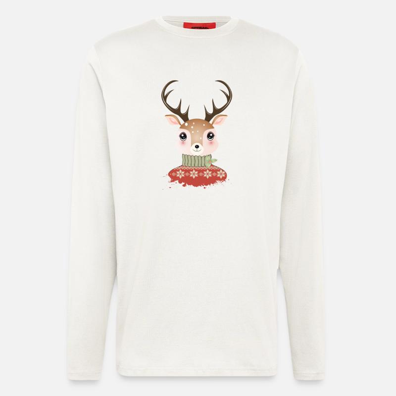 niedlicher schicker Hirsch mit Weihnachtspullover - Langarmshirt - made by SPREAD  - OFF WHITE
