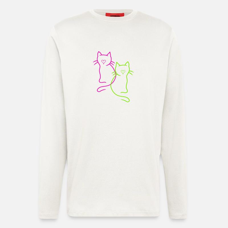 Retro Katzen Herz - Langarmshirt - made by SPREAD  - OFF WHITE