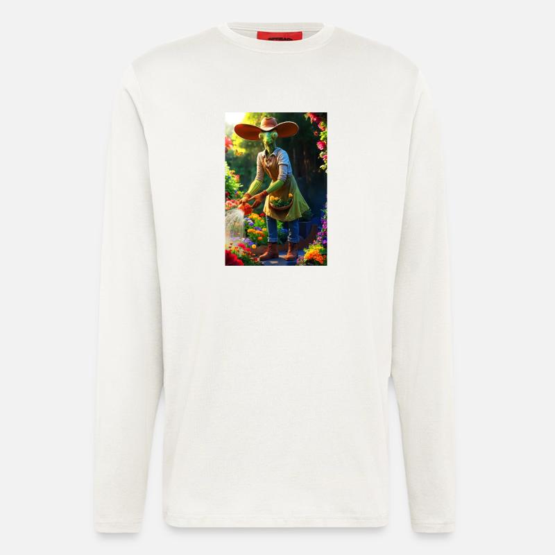 Humanoide Gartenmantis mit Scheunenhut - Langarmshirt - made by SPREAD  - OFF WHITE