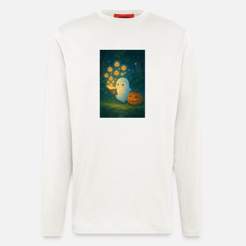 Niedlicher Geist mit Kürbis Buch - Langarmshirt - made by SPREAD - OFF WHITE