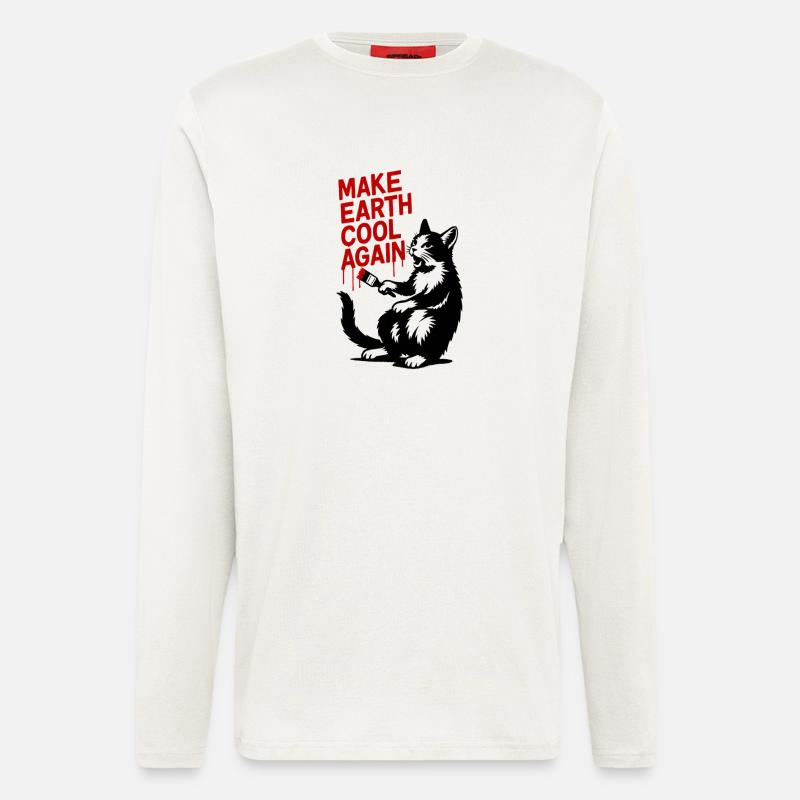 Make Earth Cool Again Wolf Print - Langarmshirt - made by SPREAD  - OFF WHITE
