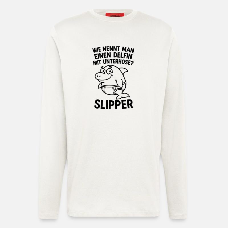 slipper delfin unterhose witz - Langarmshirt - made by SPREAD  - OFF WHITE