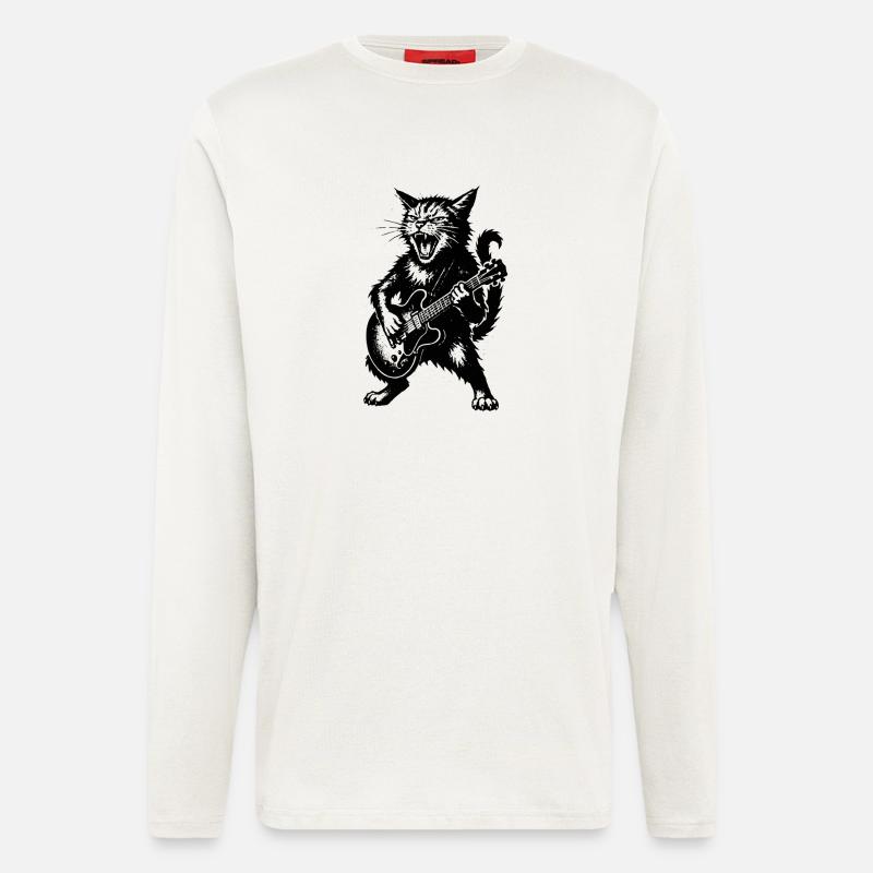 Wütige Katze mit E-Gitarre - Langarmshirt - made by SPREAD  - OFF WHITE