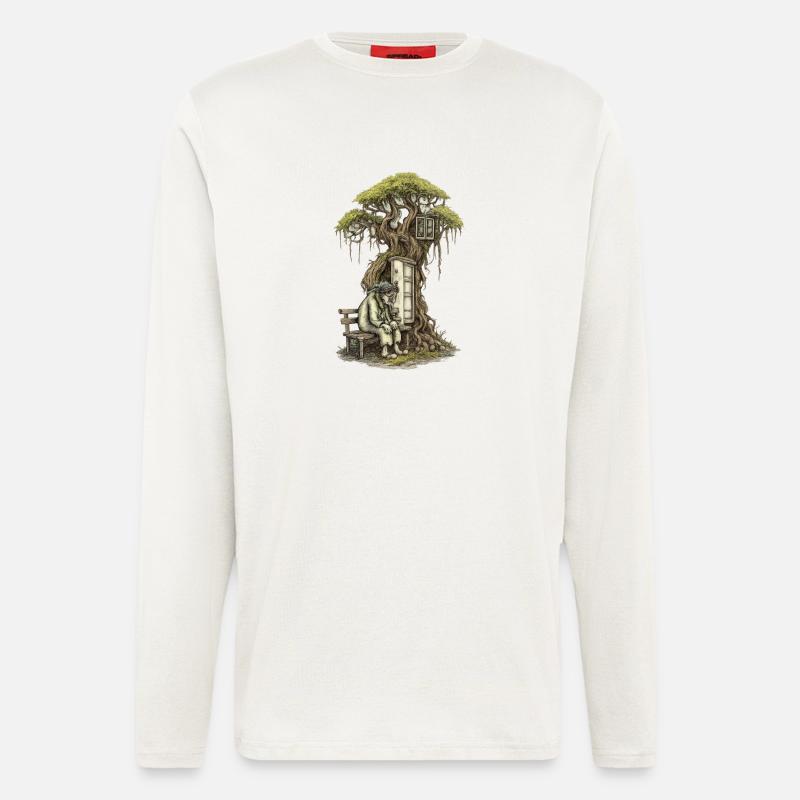 Baumhausgedicht: Greis hockt vor Baum - Langarmshirt - made by SPREAD  - OFF WHITE
