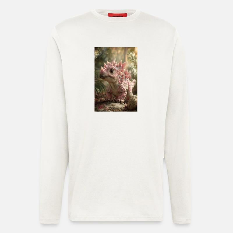 Rosa Stegosaurus im Ember Forest - Langarmshirt - made by SPREAD  - OFF WHITE