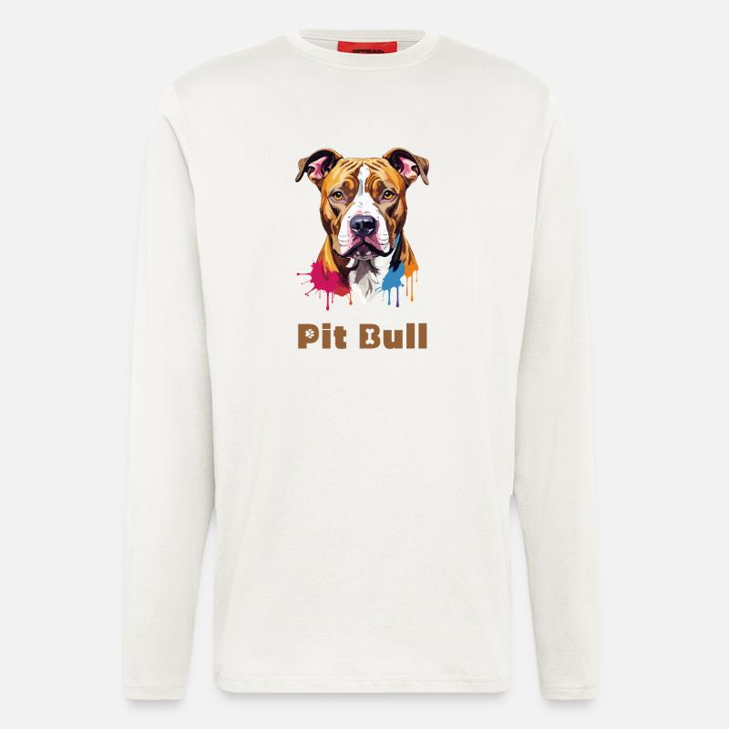 Pitbull Portrait mit Farbspritzern - Langarmshirt - made by SPREAD  - OFF WHITE