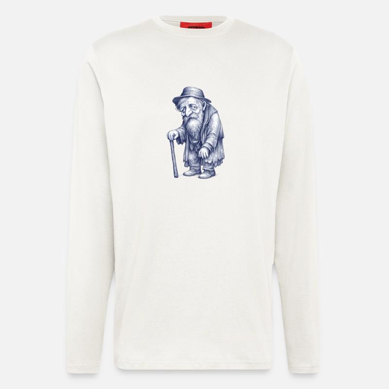 Old man hiker with cane - Longsleeve - made by SPREAD  - OFF WHITE