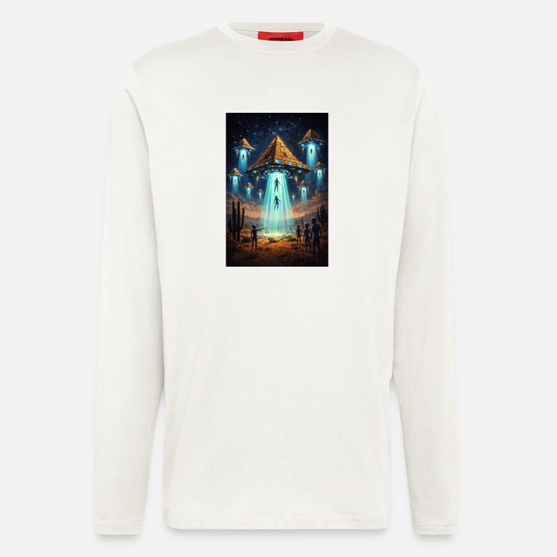 Alien UFO Pyramid Rocket - Langarmshirt - made by SPREAD  - OFF WHITE