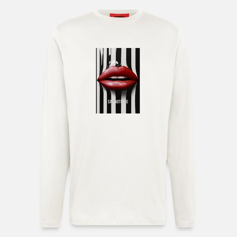 Say Nothing Lippen Statement Design - Langarmshirt - made by SPREAD - OFF WHITE