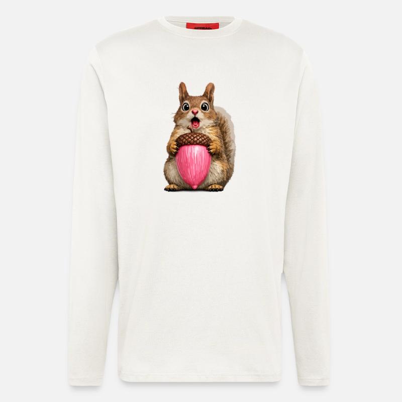 Eichhörnchen mit rosa Eichel - Langarmshirt - made by SPREAD  - OFF WHITE