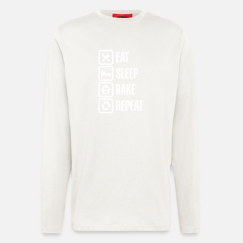 Eat Sleep Bake Repeat - Manches longues bio décontracté fabriqué en UE - OFF WHITE