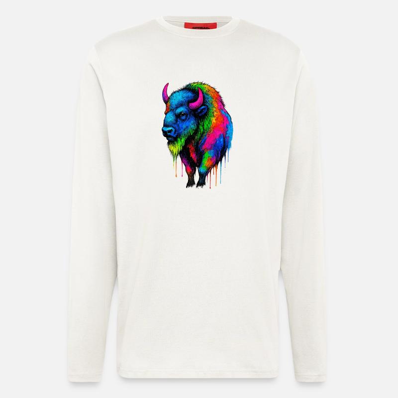 Bunter Bison Farbexplosion - Langarmshirt - made by SPREAD  - OFF WHITE