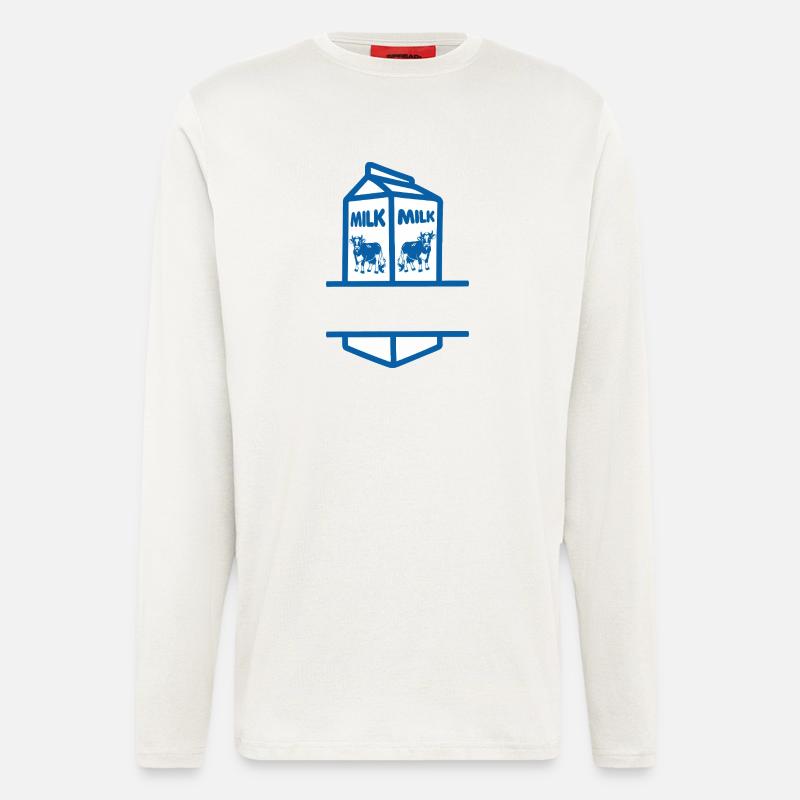 Blauer Milchkarton mit Kuh-eigenem Text - Langarmshirt - made by SPREAD  - OFF WHITE