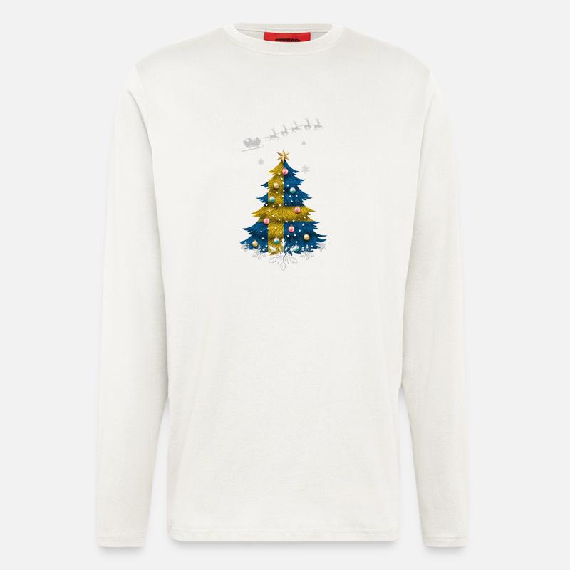 Weihnachtsbaum mit Schweden-Flagge - Langarmshirt - made by SPREAD - OFF WHITE