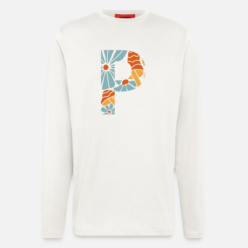 Buchstabe p groovige Blumen Geschenkidee - Langarmshirt - made by SPREAD  - OFF WHITE