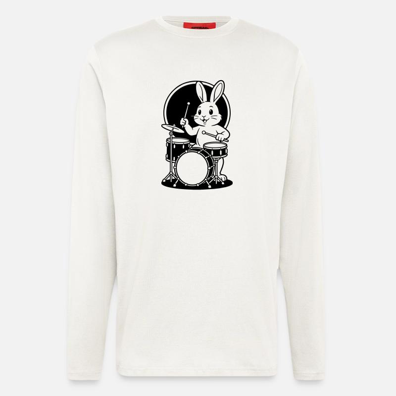 hare on drum kit - Longsleeve - made by SPREAD  - OFF WHITE
