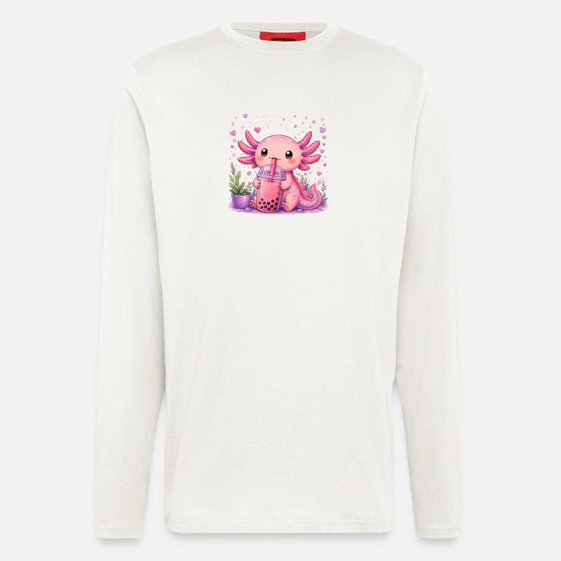 Pink Axolot with Bubble Tea - Longsleeve - made by SPREAD  - OFF WHITE